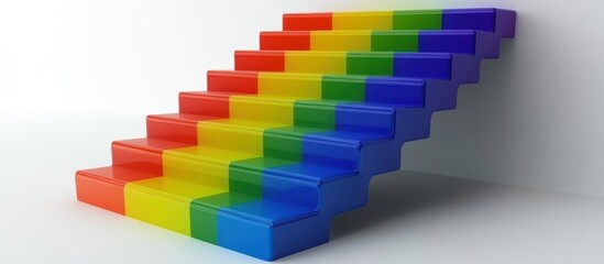 Colorful rainbow stairs ascending.
