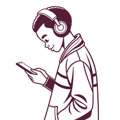 Young african american boy listening music smartphone headphones