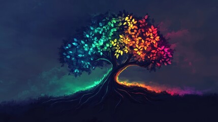 Colorful tree at night