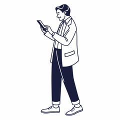 Professional man using smartphone clean cutout illustration transparent background