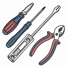 Assorted hand tools screwdrivers pliers repair kit diy home improvement