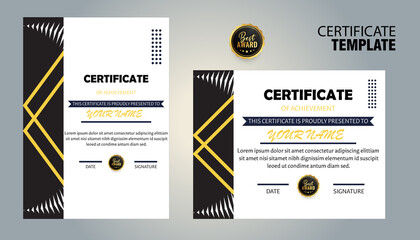 Modern certificate of achievement template with gold and black design