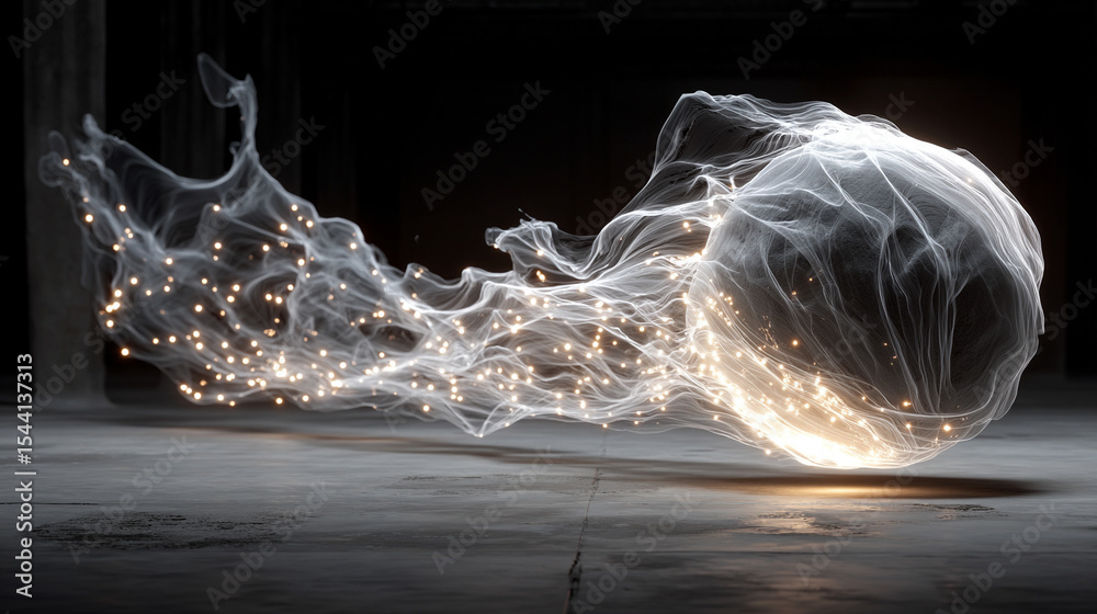 Poster pulsating wireframe sphere with coded lights glows against a dark background. abstract digital netwo
