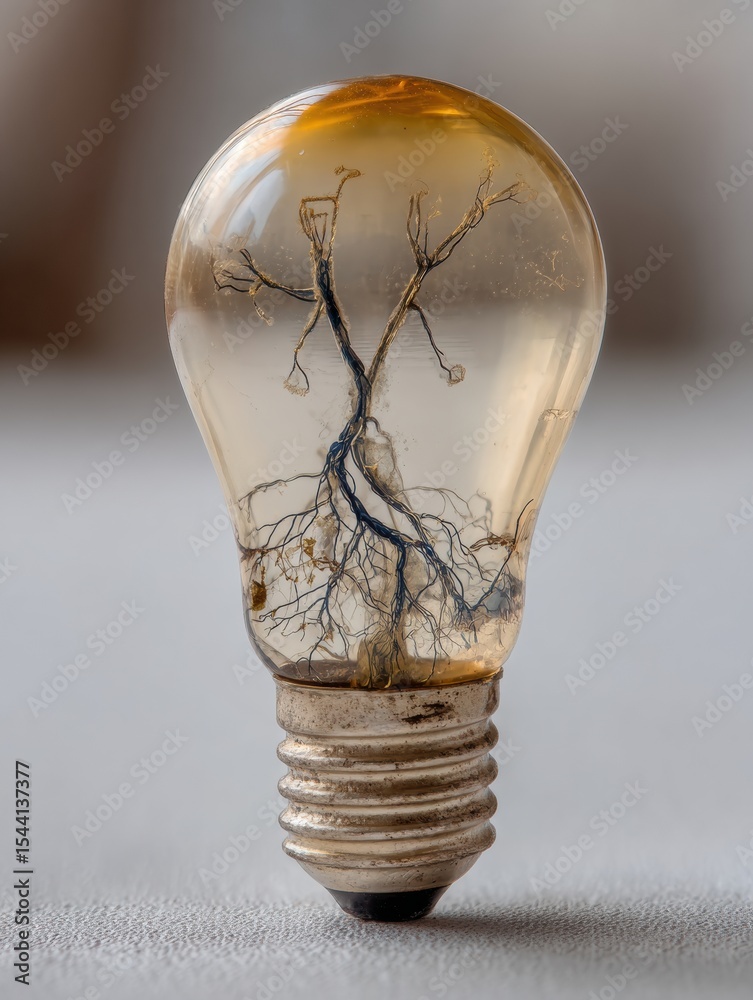 Poster Broken Lightbulb Featuring Intricate Nerve Fibers Replacing Traditional Filament in an Artistic Display of Natural Designs