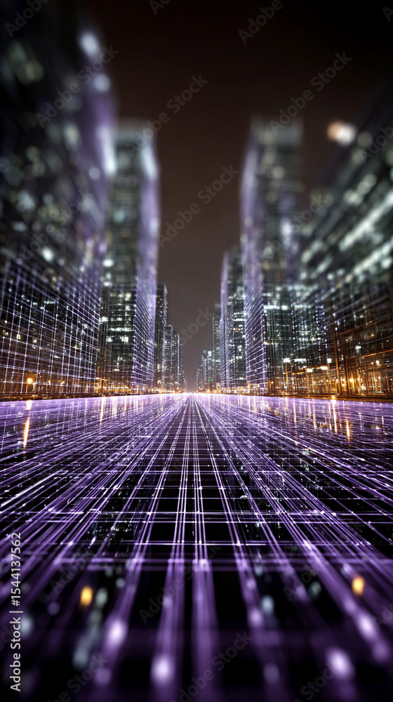 Poster purple technology background with horizontal lines and blocks. abstract digital backdrop representin