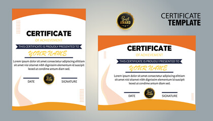 Modern orange and white certificate of achievement template