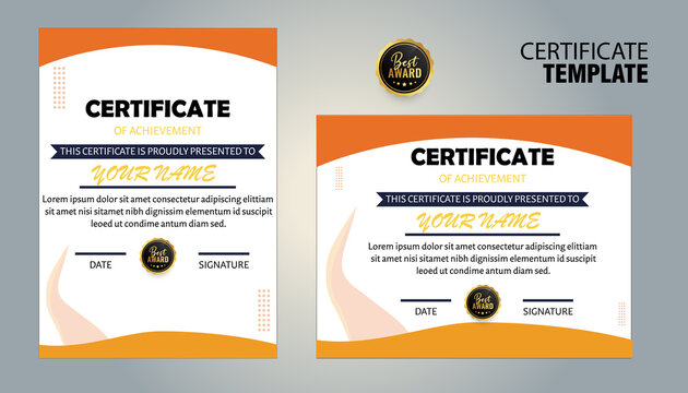 Modern orange and white certificate of achievement template