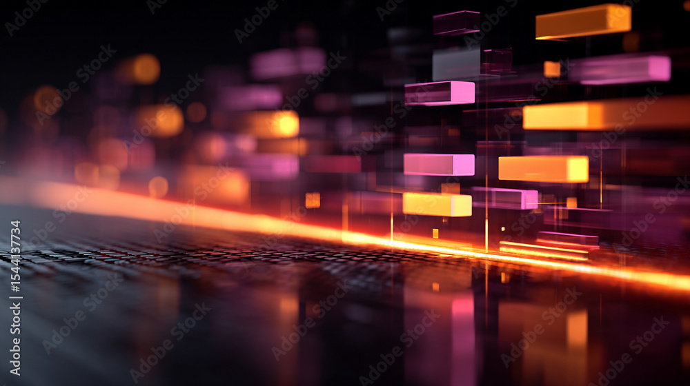 Poster purple technology background with horizontal lines and blocks. abstract digital backdrop representin