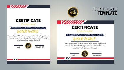 Modern certificate of achievement template with red and blue accents