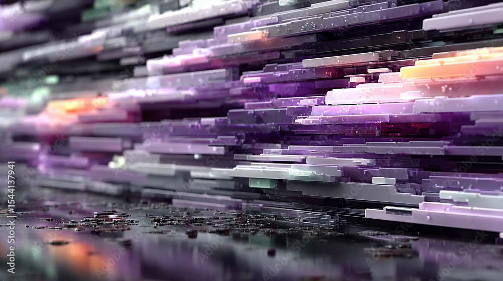 Poster purple technology background with horizontal lines and blocks. abstract digital backdrop representin