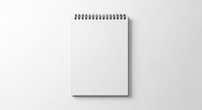 Maquette de carnet &agrave; spirale vue de dessus sur fond blanc.