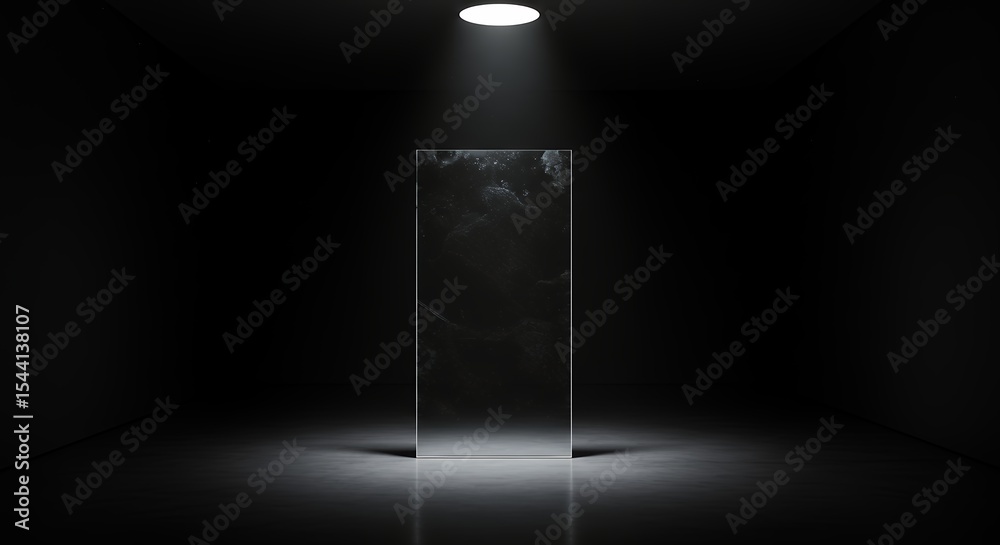 Wall mural empty showcase with spotlight and transparent object