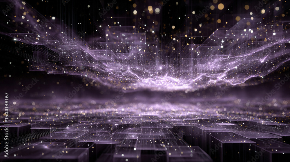 Poster purple technology background with horizontal lines and blocks. abstract digital backdrop representin