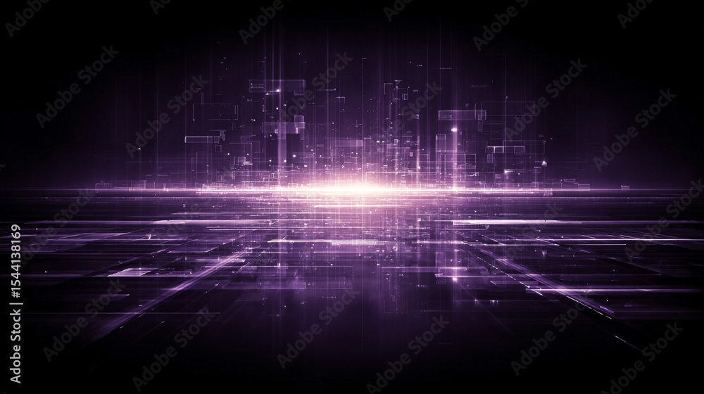 Poster purple technology background with horizontal lines and blocks. abstract digital backdrop representin