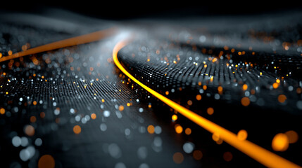 High-tech futuristic sci-fi textured background with glowing neon elements, intricate circuit patterns, and metallic surfaces. Dynamic cyberpunk vibe perfect for digital interfaces and tech designs.

