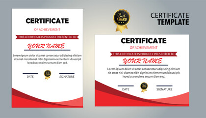 Red and white certificate of achievement template design