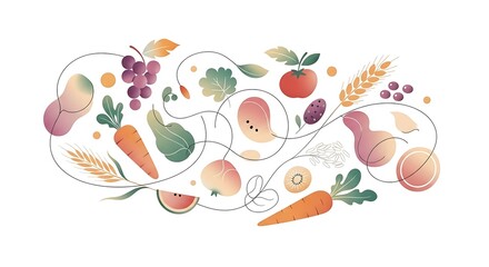Vibrant Fruits and Vegetables Illustration A Colorful Food Design