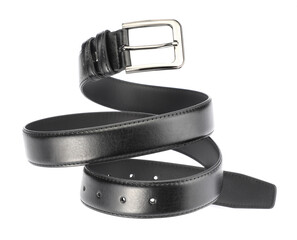 One black leather belt isolated on white