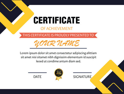 A certificate of achievement with yellow and black geometric decorations - Powered by Adobe
