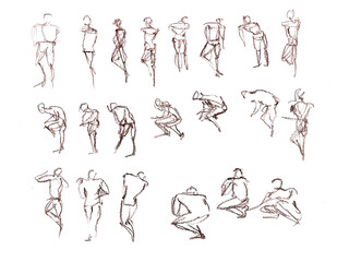 set hand drawn of people silhouettes