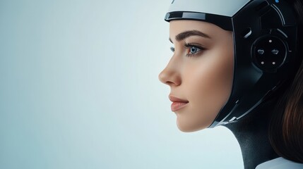 Futuristic Woman with Cybernetic Headgear and Smooth Profile Portrait