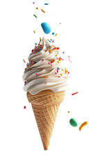 Vanilla Ice Cream Cone with Sprinkles Isolated on White Background