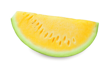 Slice of tasty yellow watermelon isolated on white