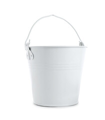 One metal bucket isolated on white. Gardening tool