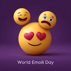 Emoji characters with different expressions on purple background for social media, messaging apps, and digital communication