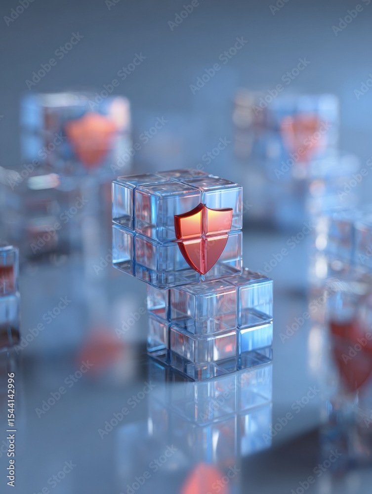 Aufkleber 3D Representation of Firewall Protection Layers Using Transparent Cubes With Security Icons in a Modern Digital Environment