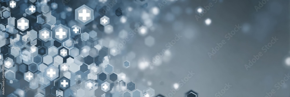 Aufkleber abstract medical-themed background featuring blue-grey tones and hexagonal patterns with plus symbol