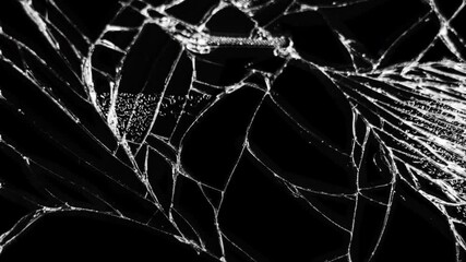 Cracked glass fracture effect on black background. Abstract broken glass texture. Cracked and Shattered black glass. - Powered by Adobe