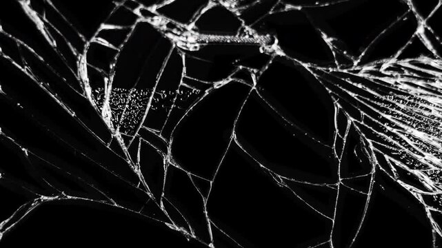 Cracked glass fracture effect on black background. Abstract broken glass texture. Cracked and Shattered black glass.