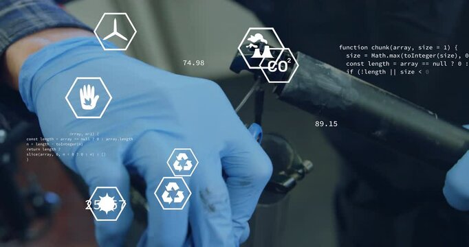 Workshop technician using multitool hex bit to loosen bolt detaching stem with AR metrics updating