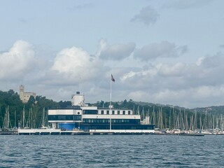 Coastline in Oslo with boats, port and buildings. Norway