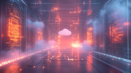 Futuristic server cloud computing corridor