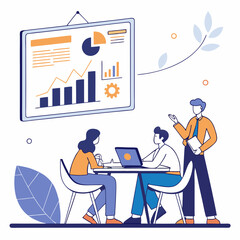 Business team analyzing data charts graphs presentation