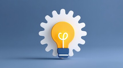 Light Bulb and Gear Illustration on Blue Background