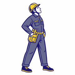 Professional construction worker illustration, isolated cutout, transparent background