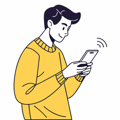 Man in yellow sweater using smartphone wireless connection