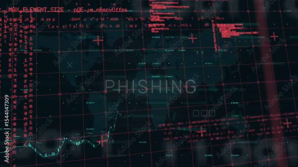 Aufkleber flashing text sparking code rising while grid morphing phishing graph rising showing phishing risk