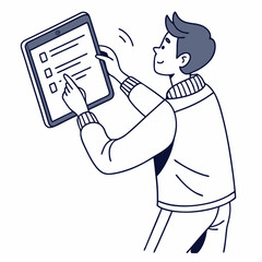 Man using tablet checklist app digital task management