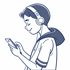 Boy listening music smartphone headphones happy