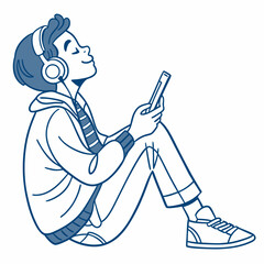 Teenager boy listening music headphones smartphone