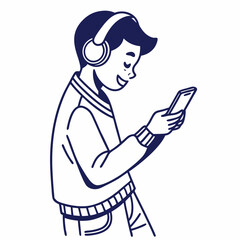 Young man listening music smartphone happy