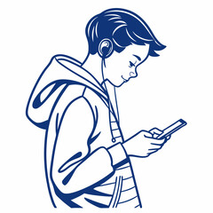 Teen boy using smartphone wearing headphones