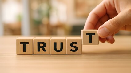 building trust with wooden blocks, concept of confidence, integrity, and positive relationships in business or personal growth