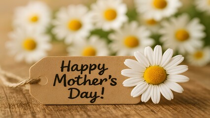 mother's day greeting tag with daisy flowers, floral celebration card, spring season gift idea, personalized mother's day message