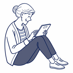 Senior woman sitting floor using tablet device