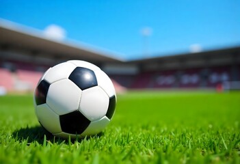 Obraz premium Generative AI Image of a Classic Soccer Ball on Verdant Turf near Stadium